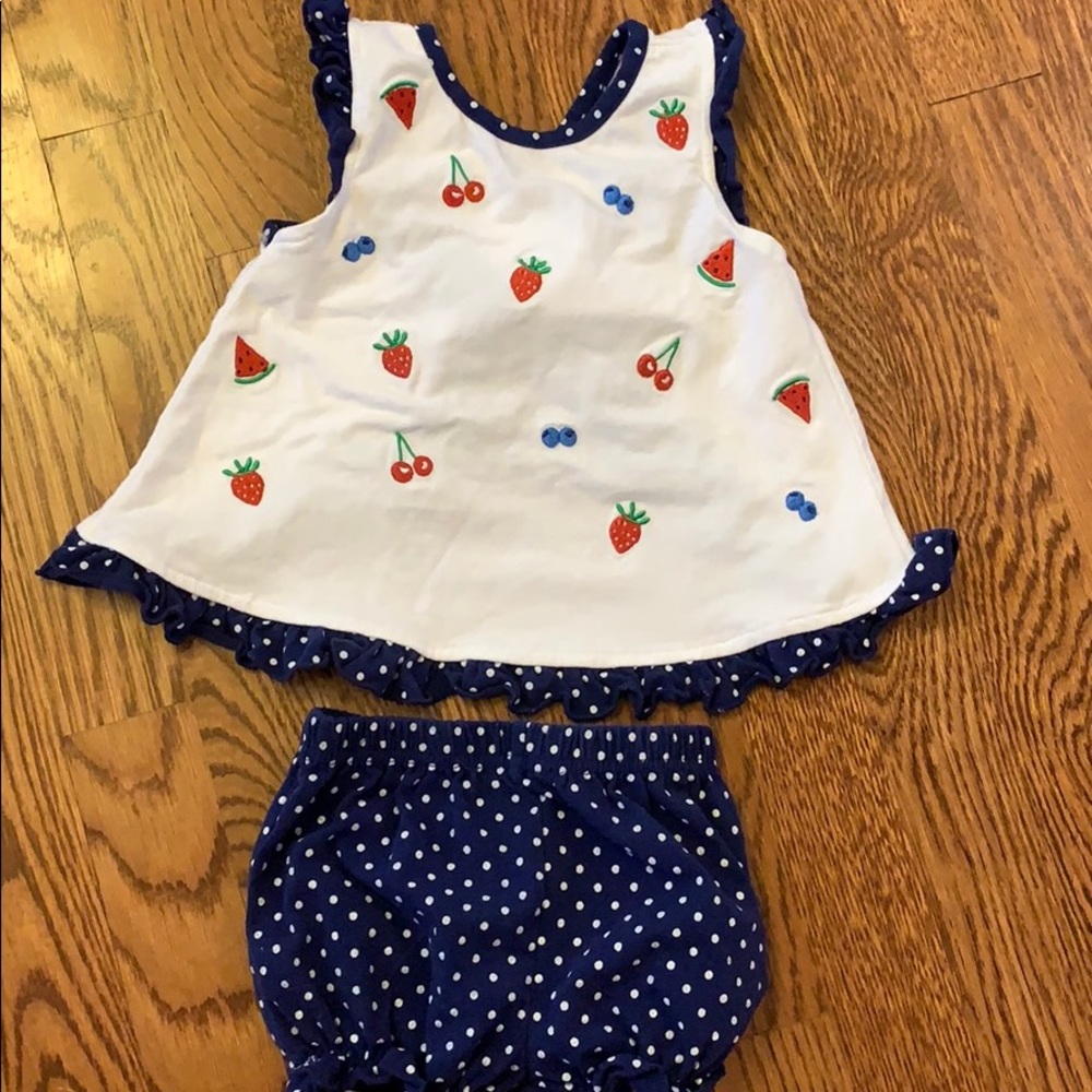 White and Navy infant girls matching set